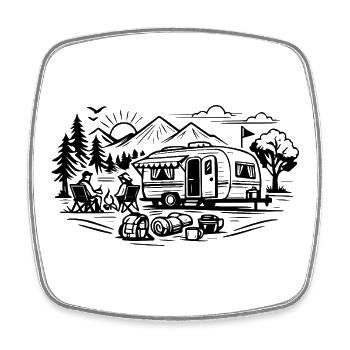 Camping Trailer Landscape - Square fridge magnet - white - Front