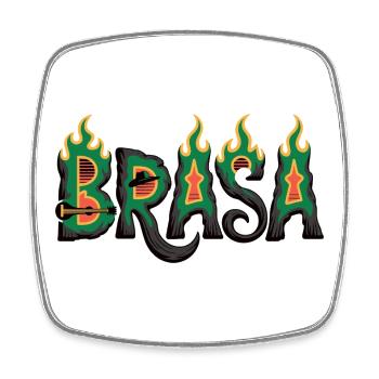 T-shirt Brésil avec flammes – Motif de football samba - Magnet carré - blanc - Devant