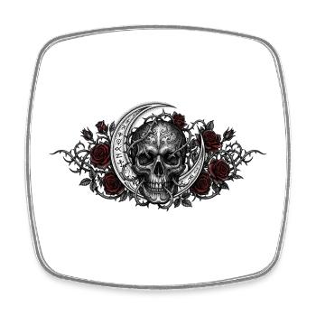 Gothic skull / skull, Moon, Red roses - Square fridge magnet - white - Front
