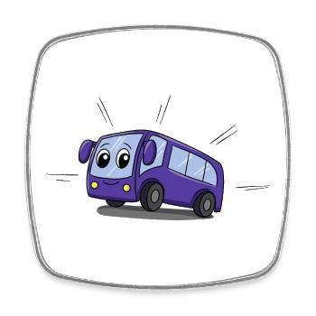 Lila Bus Cartoon Fröhlicher Minibus - Viereckiger Kühlschrankmagnet - Weiß - Vorne