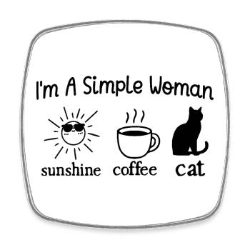 Ich bin eine einfache Frau Sonnenschein-Kaffeekatze - Viereckiger Kühlschrankmagnet - Weiß - Vorne