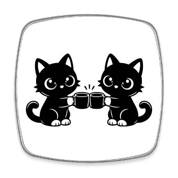 Zwei Katzen trinken Kaffee zusammen - Viereckiger Kühlschrankmagnet - Weiß - Vorne