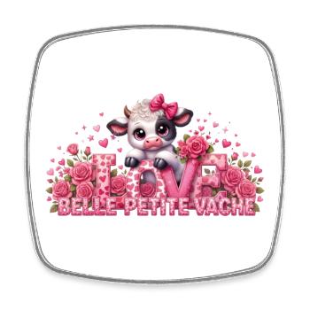 Vache Kawaii Amour et Roses - Magnet carré - blanc - Devant