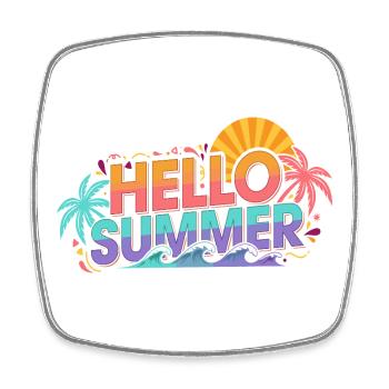 Hello Summer Palm Trees Waves Color Explosion - Square fridge magnet - white - Front