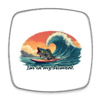 I'm in my element - Surfing fish - Square fridge magnet - white - Front