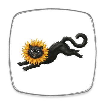 Chat noir à crinière de tournesol - Magnet carré - blanc - Devant