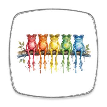 Cinq grenouilles colorées avec des lunettes rétro - Magnet carré - blanc - Devant