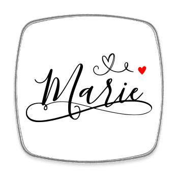 Nom de famille Marie prénom avec décoration en cœur - Magnet carré - blanc - Devant