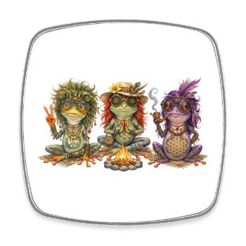 Three boho frogs at the campfire - Square fridge magnet - white - Front