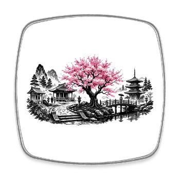 Japanese Cherry Blossom Temple Garden - Square fridge magnet - white - Front