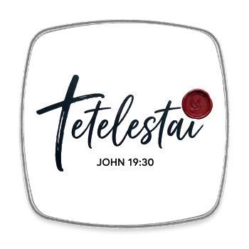 Tetelestai - John 19:30 - Kalligrafie Kreuz - Viereckiger Kühlschrankmagnet - Weiß - Vorne