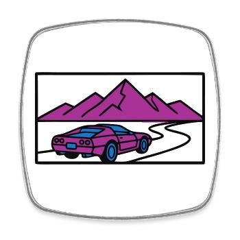Illustration des montagnes de voitures rétro - Magnet carré - blanc - Devant