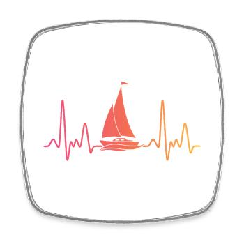 Sailing Boat Sunset Heartbeat Sailboat - Square fridge magnet - white - Front
