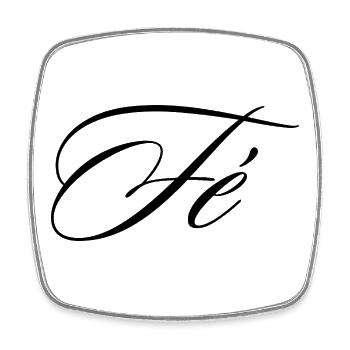 Graphisme typographique cursif de la foi portugaise Fé - Magnet carré - blanc - Devant