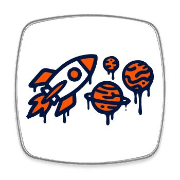 Rocket Launch Planet Graffiti - Square fridge magnet - white - Front
