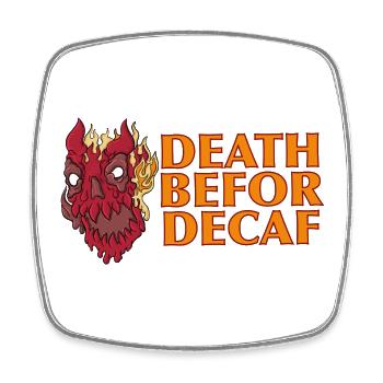 Death before Decaf: Flames Skull - Square fridge magnet - white - Front