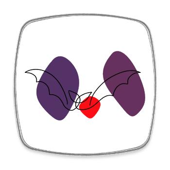 Chauve-souris en art linéaire avec fond coloré - Magnet carré - blanc - Devant