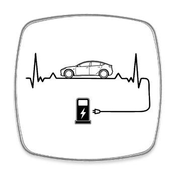Amour des voitures électriques avec battement de cœur Voitures électriques - Magnet carré - blanc - Devant