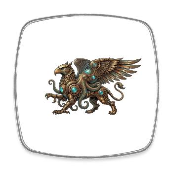 Steampunk bird of prey with turquoise runes - Square fridge magnet - white - Front