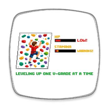 Retro Pixel Art Bouldering: Leveling Up Saying - Square fridge magnet - white - Front