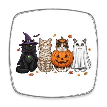 Halloween Kitty Quartett - Viereckiger Kühlschrankmagnet - Weiß - Vorne