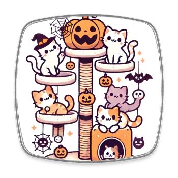 Halloween Kratzbaum mit süßen Kätzchen - Viereckiger Kühlschrankmagnet - Weiß - Vorne