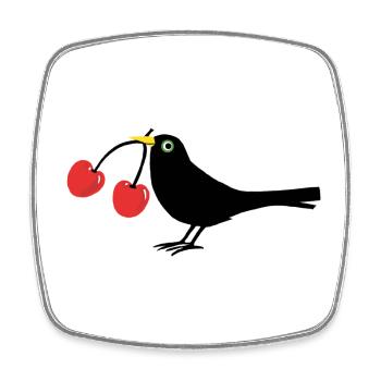 Krähe mit Kirschen - Viereckiger Kühlschrankmagnet - Weiß - Vorne