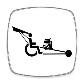 Image d’un fauteuil roulant avec moteur V8 # - Magnet carré - blanc - Devant