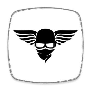Casque de moto avec aile, casque de motard et lunettes de motard - Magnet carré - blanc - Devant