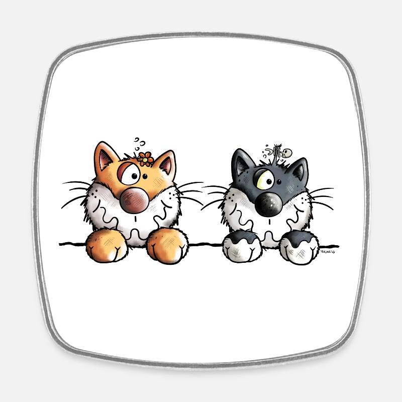 Two funny cats - Square fridge magnet - white