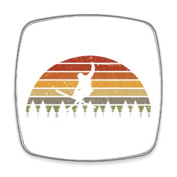 Sunset Snowboarder in Pines Retro Tee - Square fridge magnet - white - Front