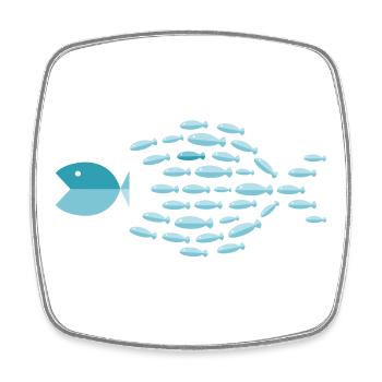 Blue School Silhouette - kleine Fische fressen große Fische - Viereckiger Kühlschrankmagnet - Weiß - Vorne