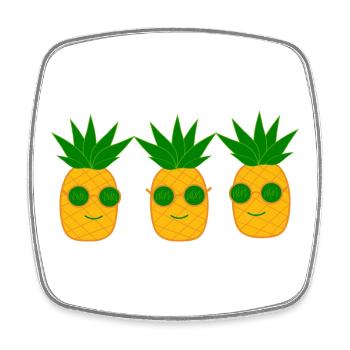 T-shirt d’été Ananas avec lunettes de soleil - Magnet carré - blanc - Devant