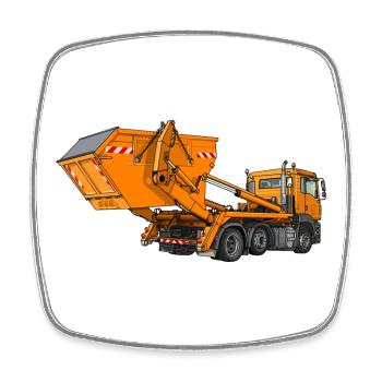 Camion avec benne, chargeur à benne - Magnet carré - blanc - Devant