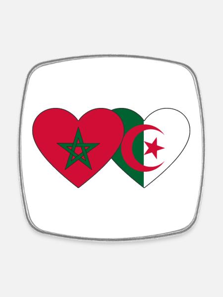 Maroc Algérie Drapeau Coeur - Magnet carré - blanc