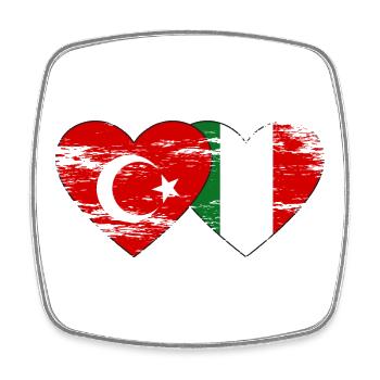 Turquie Italie drapeau coeur utilisé - Magnet carré - blanc - Devant