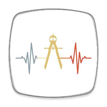 Zirkel EKG Retro Look - Viereckiger Kühlschrankmagnet - Weiß - Vorne