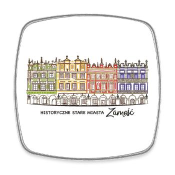 Zamosc in Polen, Fassaden am Markt, Handzeichnung - Viereckiger Kühlschrankmagnet - Weiß - Vorne