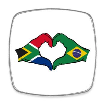 South Africa Brazil Flag Hands Heart Shape - Square fridge magnet - white - Front