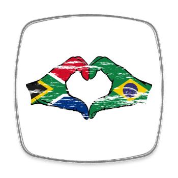 Afrique du Sud Brésil Drapeau Mains Coeur Forme D’occasion - Magnet carré - blanc - Devant