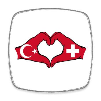Turquie Suisse Drapeau Aiguilles Forme de coeur - Magnet carré - blanc - Devant
