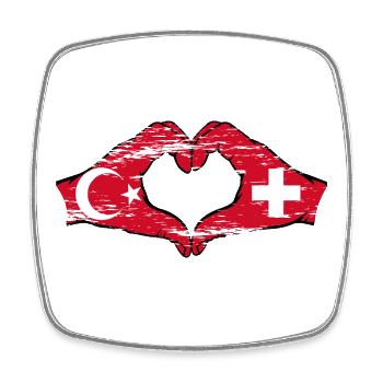 Turquie Suisse Drapeau Mains Coeur Forme Utilisé - Magnet carré - blanc - Devant