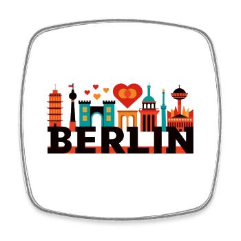 La ligne d’horizon de Berlin avec des symboles d’amour - Magnet carré - blanc - Devant