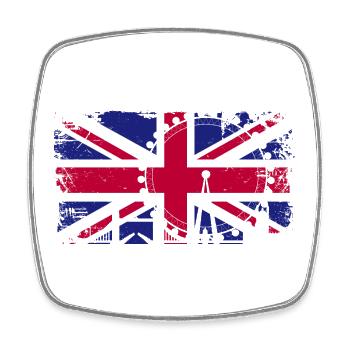 London Skyline Uhr auf Union Jack - Viereckiger Kühlschrankmagnet - Weiß - Vorne