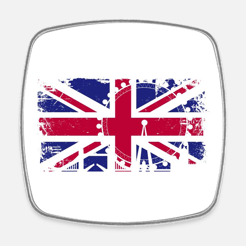 London Skyline Clock on Union Jack - Square fridge magnet - white