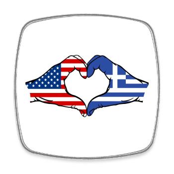États-Unis Grèce Drapeau Mains Coeur Forme - Magnet carré - blanc - Devant