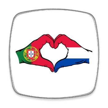 Portugal Holland Flag Hands Heart Shape - Square fridge magnet - white - Front