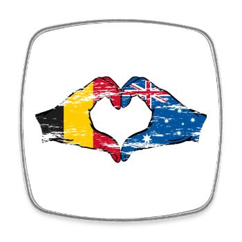 Belgium Australia Flag Heart shape used - Square fridge magnet - white - Front
