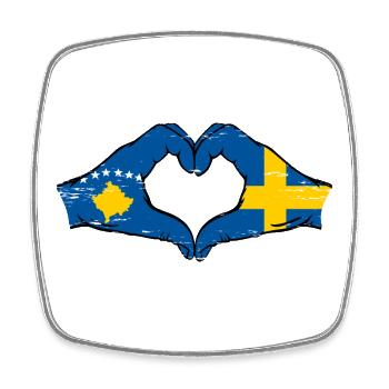 Kosovo Sweden flag hands heart shape used - Square fridge magnet - white - Front