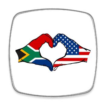 Afrique du Sud États-Unis drapeau mains forme de coeur - Magnet carré - blanc - Devant